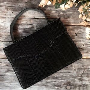 Vintage leather reptile python embossed top handle animal print bag